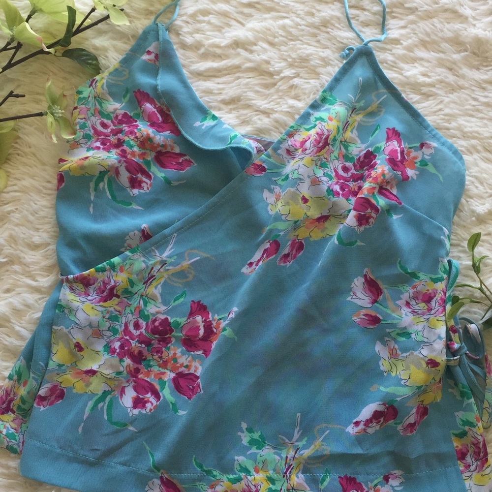 Floral print Wrap cropped spaghetti straps
